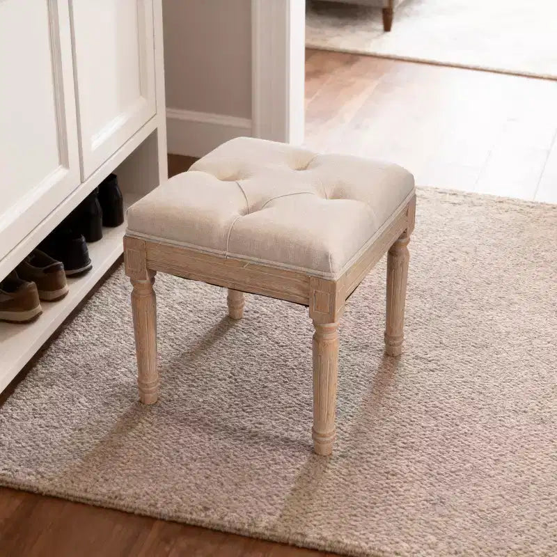 Panca piccola imbottita, Pouf rustico quadrato imbottito, Sgabello da toeletta, Cubo 40 cm, Beige