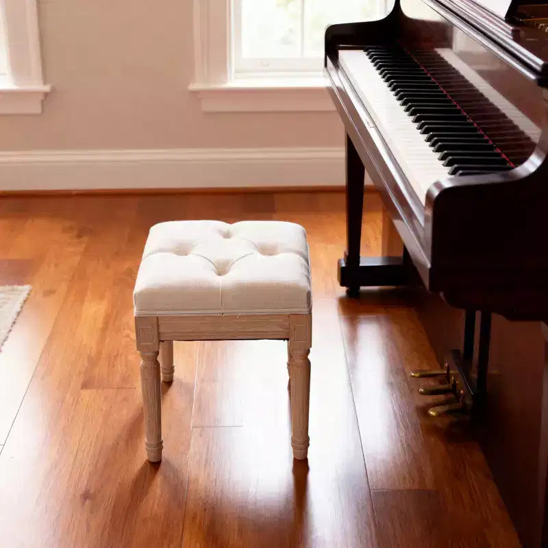 Panca piccola imbottita, Pouf rustico quadrato imbottito, Sgabello da toeletta, Cubo 40 cm, Beige