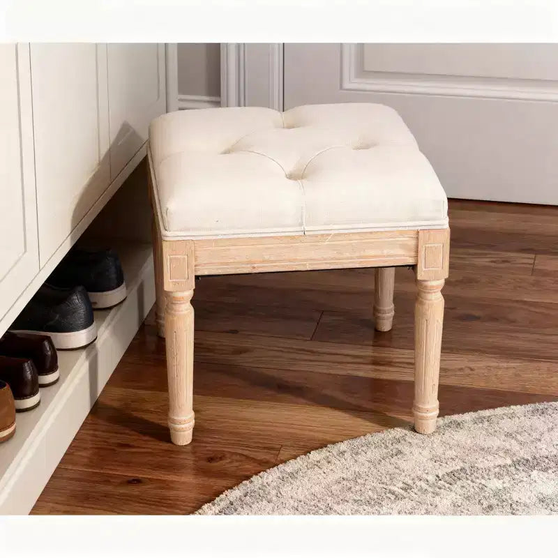Panca piccola imbottita, Pouf rustico quadrato imbottito, Sgabello da toeletta, Cubo 40 cm, Beige