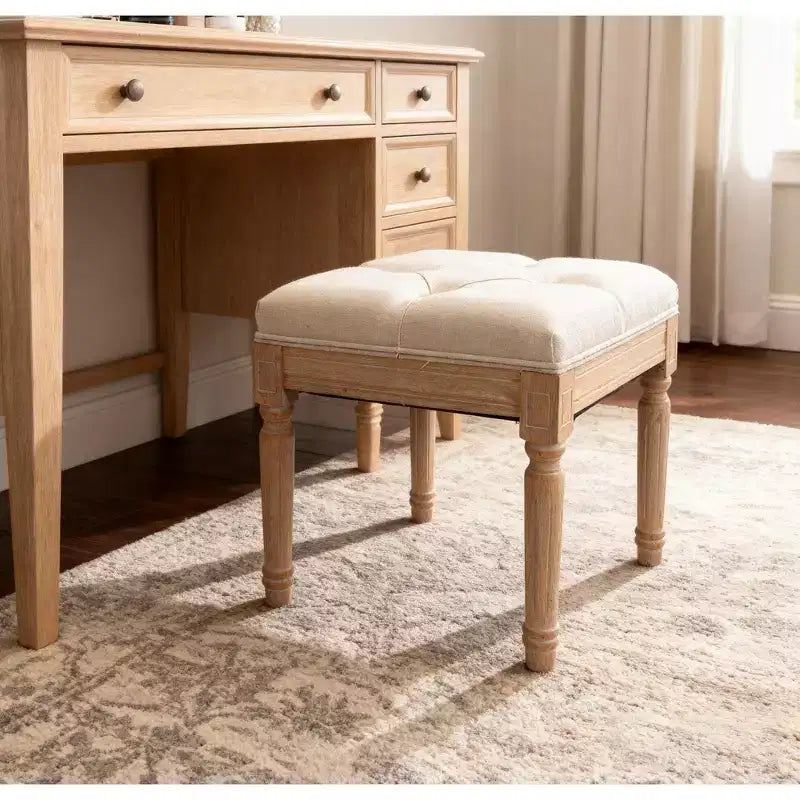 Panca piccola imbottita, Pouf rustico quadrato imbottito, Sgabello da toeletta, Cubo 40 cm, Beige