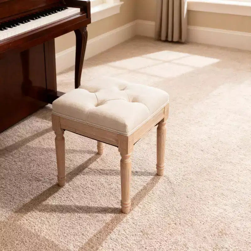 Panca piccola imbottita, Pouf rustico quadrato imbottito, Sgabello da toeletta, Cubo 40 cm, Beige