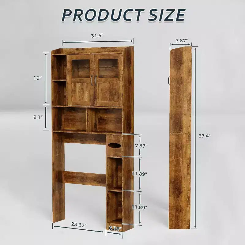 Mobiletto per bagno salvaspazio sopra il WC con ante, organizer da bagno da 171 cm con ripiani regolabili e frontale in vetro, mobiletto indipendente per WC e lavanderia