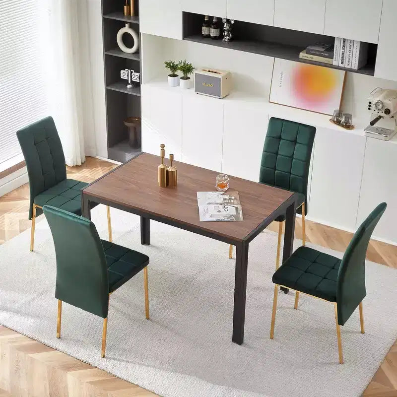 MAYEERTY Sedia da pranzo nordica in velluto con schienale alto, sedia moderna in tessuto con gambe color oro, set da 4 verde