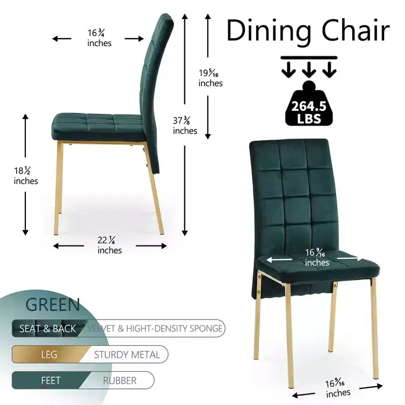 MAYEERTY Sedia da pranzo nordica in velluto con schienale alto, sedia moderna in tessuto con gambe color oro, set da 4 verde