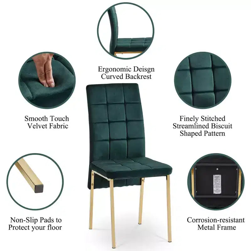MAYEERTY Sedia da pranzo nordica in velluto con schienale alto, sedia moderna in tessuto con gambe color oro, set da 4 verde