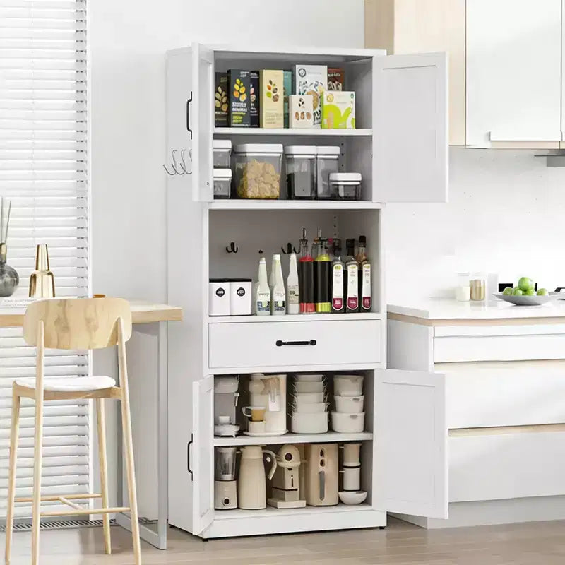VIYET 71H Armadio Dispensa Robusto in Acciaio Bianco, Ampio Top+Ripiani Regolabili+Cassetti+Ganci, Contenitore Moderno per Cucina/Bagno/Soggiorno