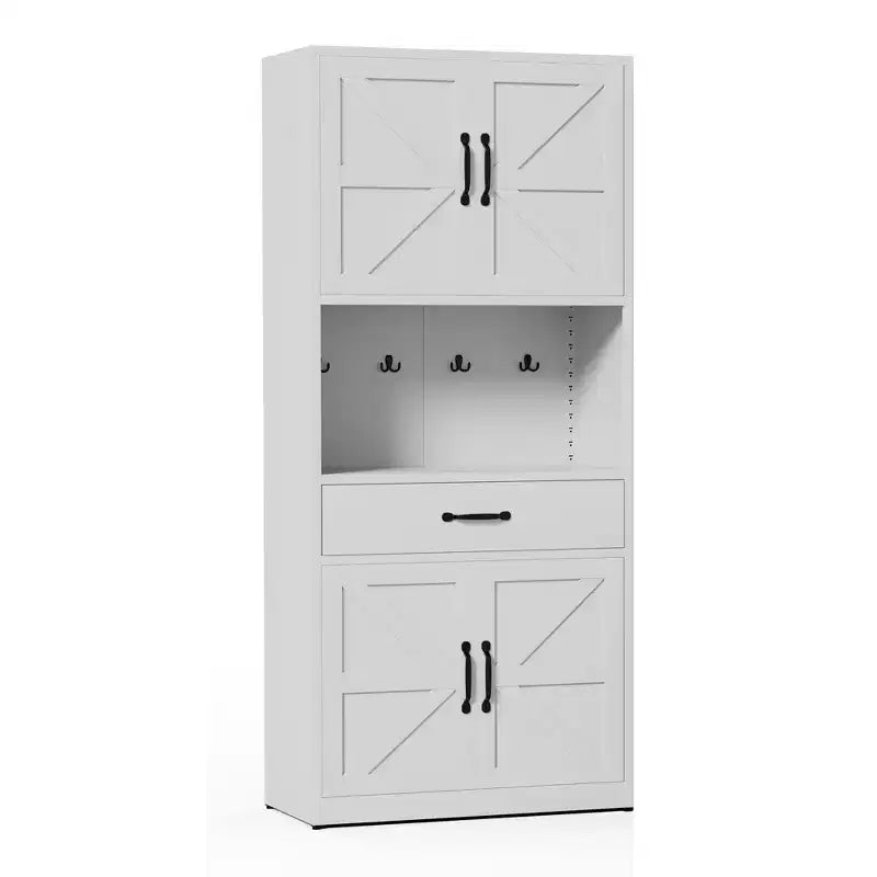 VIYET 71H Armadio Dispensa Robusto in Acciaio Bianco, Ampio Top+Ripiani Regolabili+Cassetti+Ganci, Contenitore Moderno per Cucina/Bagno/Soggiorno