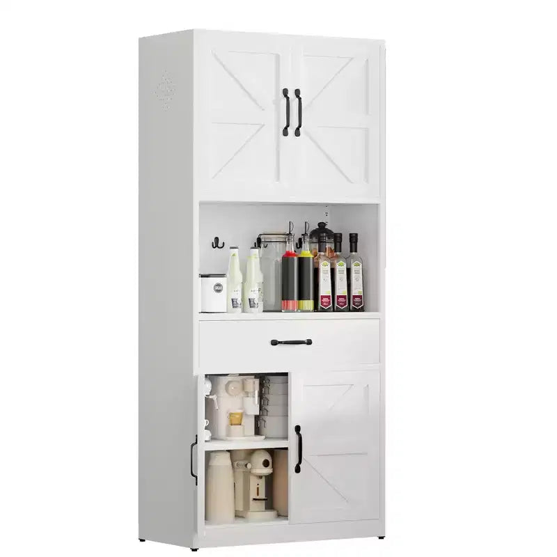 VIYET 71H Armadio Dispensa Robusto in Acciaio Bianco, Ampio Top+Ripiani Regolabili+Cassetti+Ganci, Contenitore Moderno per Cucina/Bagno/Soggiorno