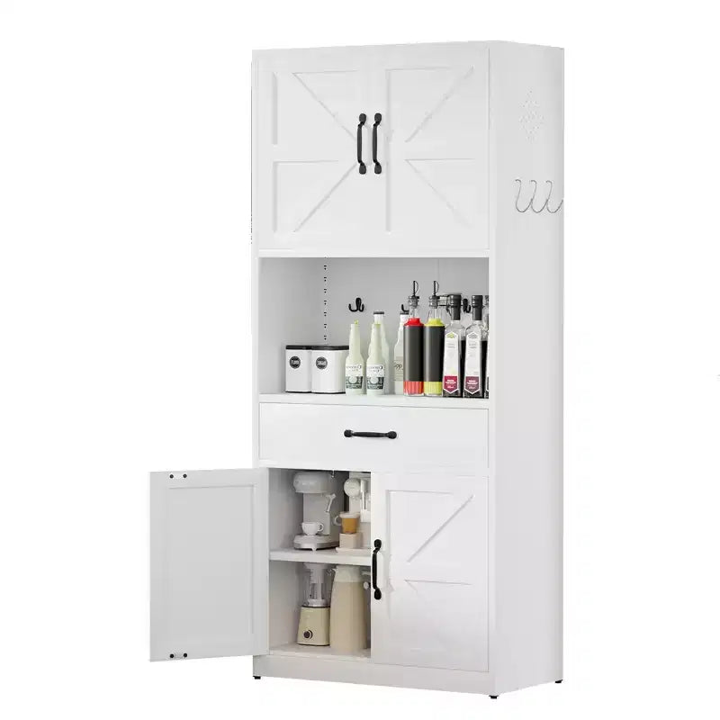 VIYET 71H Armadio Dispensa Robusto in Acciaio Bianco, Ampio Top+Ripiani Regolabili+Cassetti+Ganci, Contenitore Moderno per Cucina/Bagno/Soggiorno