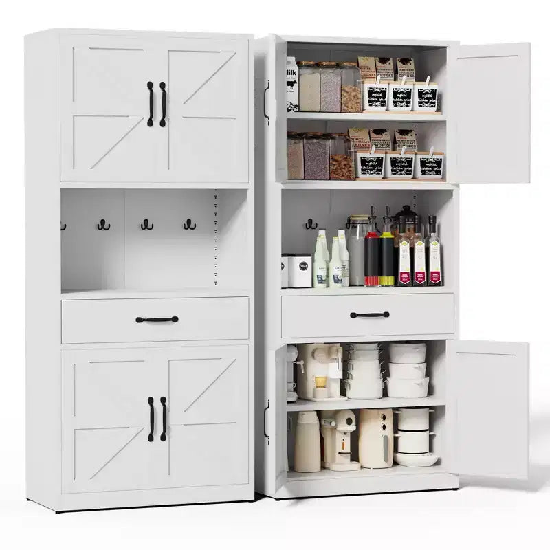 VIYET 71H Armadio Dispensa Robusto in Acciaio Bianco, Ampio Top+Ripiani Regolabili+Cassetti+Ganci, Contenitore Moderno per Cucina/Bagno/Soggiorno
