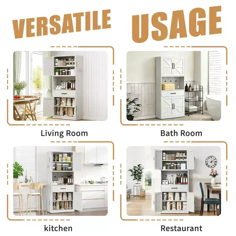 VIYET 71H Armadio Dispensa Robusto in Acciaio Bianco, Ampio Top+Ripiani Regolabili+Cassetti+Ganci, Contenitore Moderno per Cucina/Bagno/Soggiorno