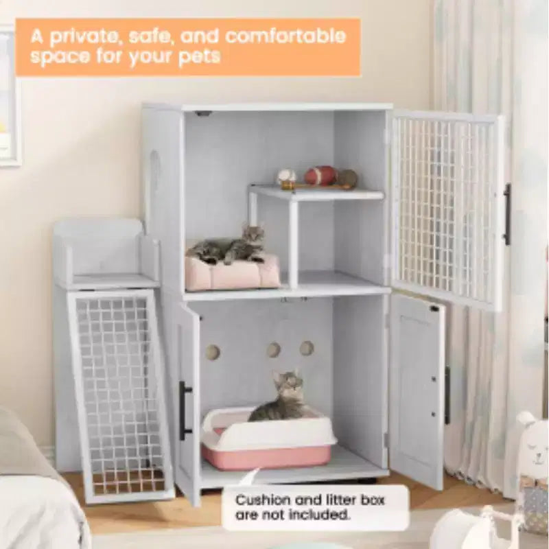 Lettiera per gatti stile villa (MDF + PB + Ferro)