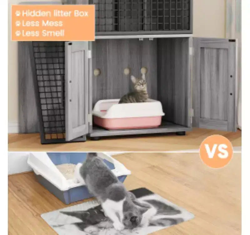 Lettiera per gatti stile villa (MDF + PB + Ferro)