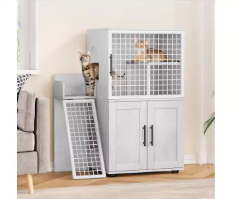Villa-Style Cat Litter Box Enclosure (MDF + PB + Iron)