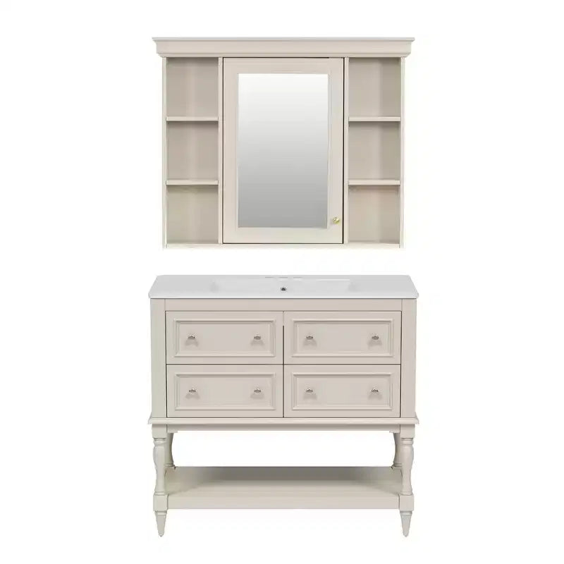 Mobile bagno con lavabo da 36 pollici, Specchio contenitore bagno con ripiano regolabile, Mobiletto contenitore bagno con cassetti