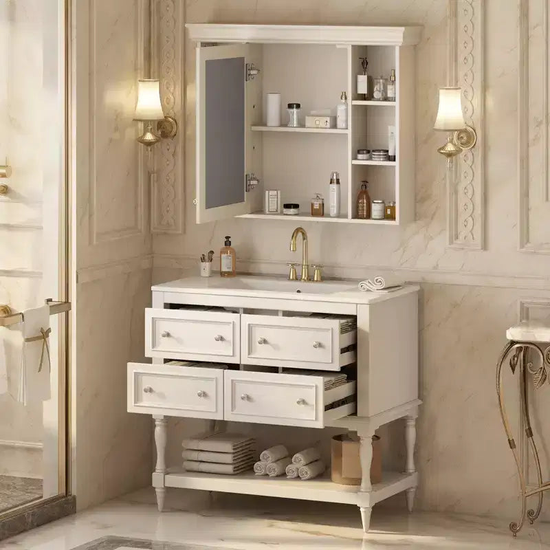 Mobile bagno con lavabo da 36 pollici, Specchio contenitore bagno con ripiano regolabile, Mobiletto contenitore bagno con cassetti