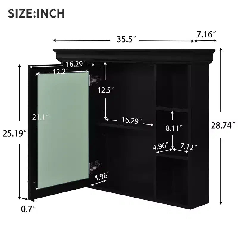Mobile bagno con lavabo da 36 pollici, Specchio contenitore bagno con ripiano regolabile, Mobiletto contenitore bagno con cassetti
