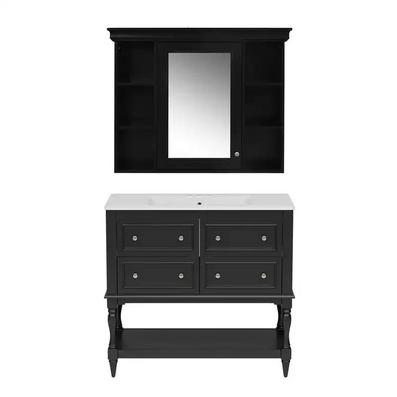 Mobile bagno con lavabo da 36 pollici, Specchio contenitore bagno con ripiano regolabile, Mobiletto contenitore bagno con cassetti