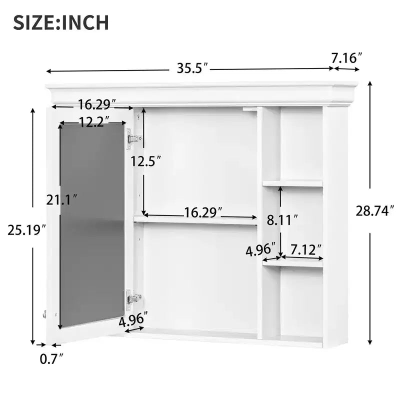 Mobile bagno con lavabo da 36 pollici, Specchio contenitore bagno con ripiano regolabile, Mobiletto contenitore bagno con cassetti