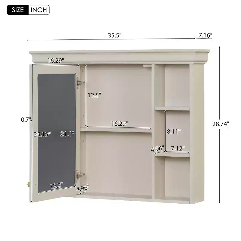 Mobile bagno con lavabo da 36 pollici, Specchio contenitore bagno con ripiano regolabile, Mobiletto contenitore bagno con cassetti