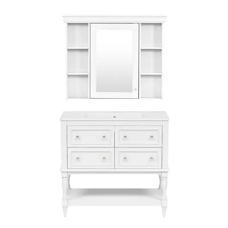Mobile bagno con lavabo da 36 pollici, Specchio contenitore bagno con ripiano regolabile, Mobiletto contenitore bagno con cassetti