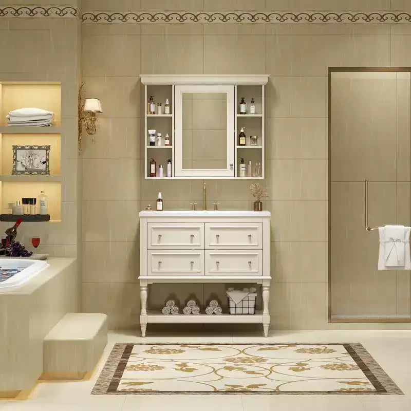 Mobile bagno con lavabo da 36 pollici, Specchio contenitore bagno con ripiano regolabile, Mobiletto contenitore bagno con cassetti