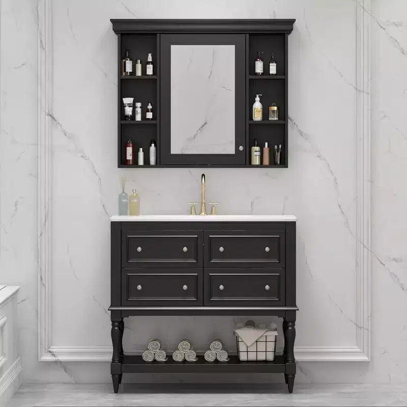Mobile bagno con lavabo da 36 pollici, Specchio contenitore bagno con ripiano regolabile, Mobiletto contenitore bagno con cassetti
