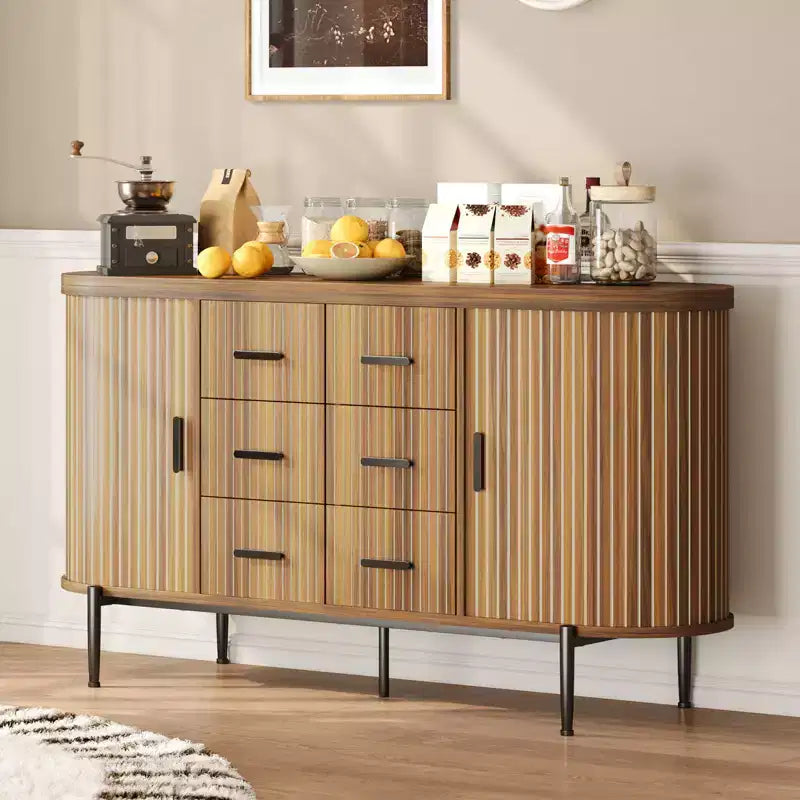 Madia Credenza a Buffet da 150 cm, Mobile Contenitore Stile Fattoria con Ante Scorrevoli e 6 Cassetti, Tavolo Consolle TV Media per Soggiorno