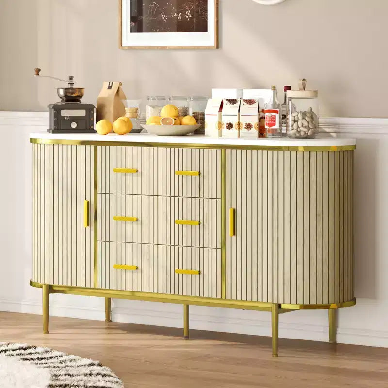 Madia Credenza a Buffet da 150 cm, Mobile Contenitore Stile Fattoria con Ante Scorrevoli e 6 Cassetti, Tavolo Consolle TV Media per Soggiorno