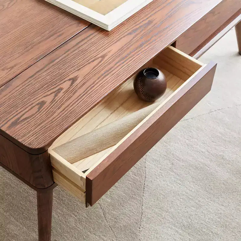 Tavolino Rettangolare con Piano Sollevabile, Scomparto Nascosto e Cassetti, Tavolo Centrale in Rovere con Montaggio Semplice per Soggiorno e Reception
