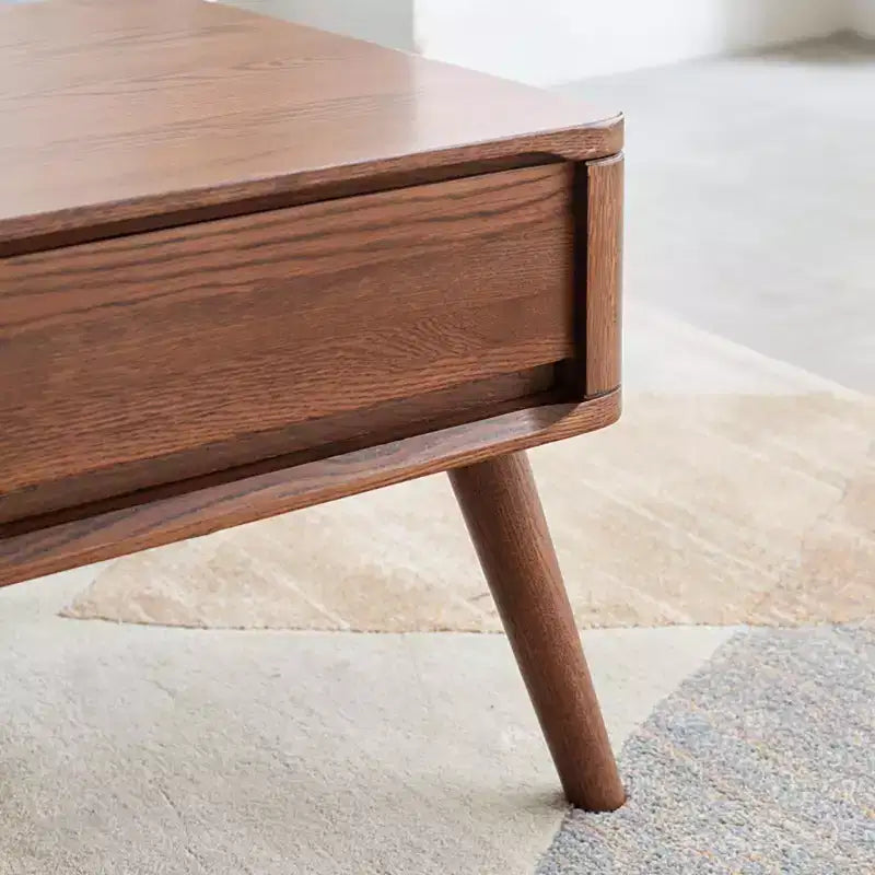 Tavolino Rettangolare con Piano Sollevabile, Scomparto Nascosto e Cassetti, Tavolo Centrale in Rovere con Montaggio Semplice per Soggiorno e Reception
