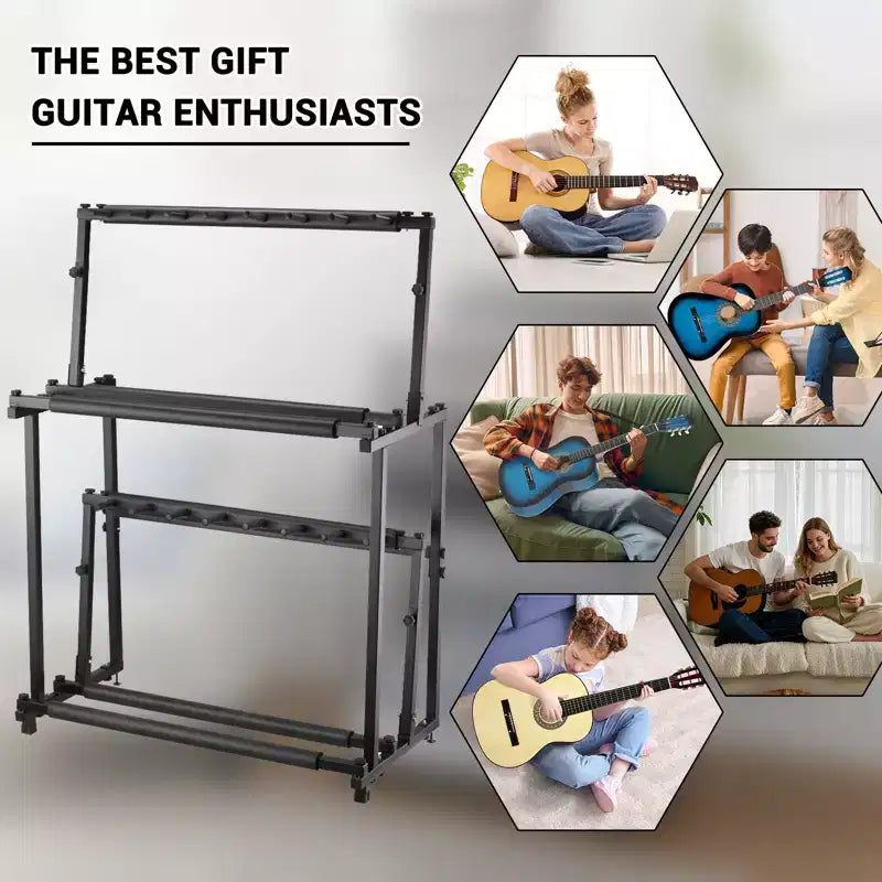 Supporto Regolabile in Altezza a Doppio Strato per Ukulele, Chitarra, Violino, Leggio in Ferro a 14 Posizioni per Esposizione Interna ed Esterna, Nero