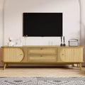 JVNOXKRattan TV Stand for TVs up to 75'', Modern Farmhouse Media Console, Entertainment Center with Solid Wood Legs, TV Cabinet for Living Room