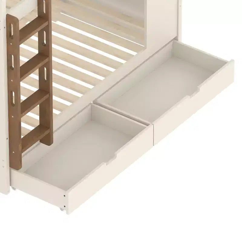 Letto a castello Queen Size con letto estraibile/cassetti e ripiani, Struttura letto a castello in legno massello, Non è necessaria la rete a molle - ModernLuxe