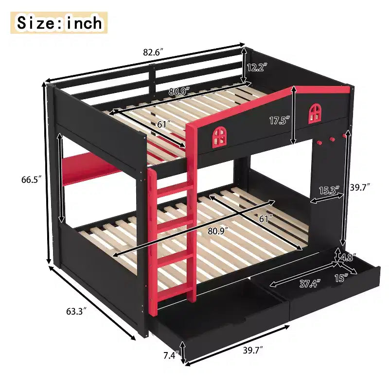 Letto a castello Queen Size con letto estraibile/cassetti e ripiani, Struttura letto a castello in legno massello, Non è necessaria la rete a molle - ModernLuxe
