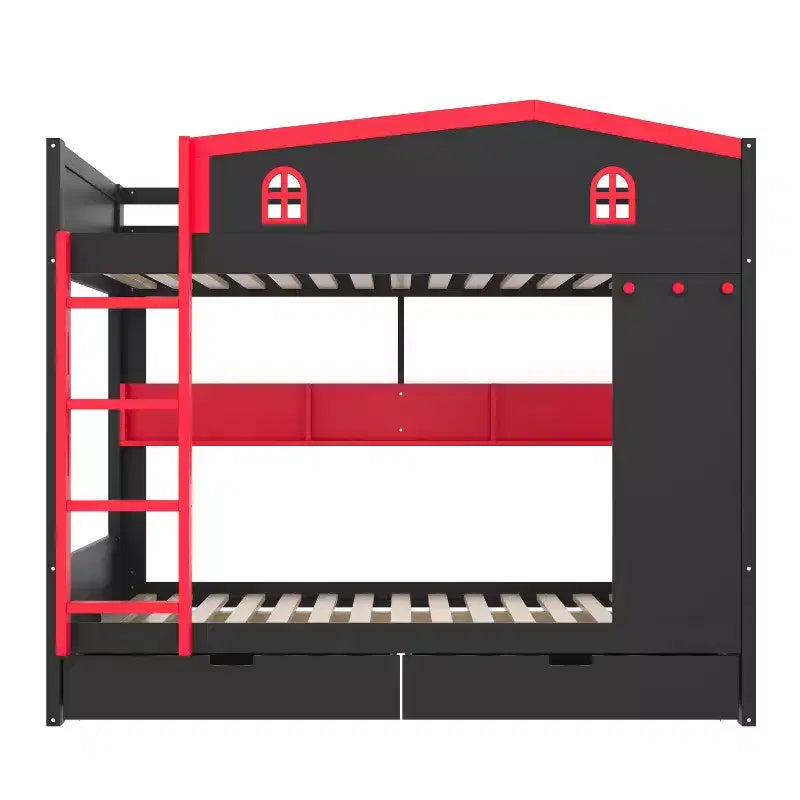 Letto a castello Queen Size con letto estraibile/cassetti e ripiani, Struttura letto a castello in legno massello, Non è necessaria la rete a molle - ModernLuxe