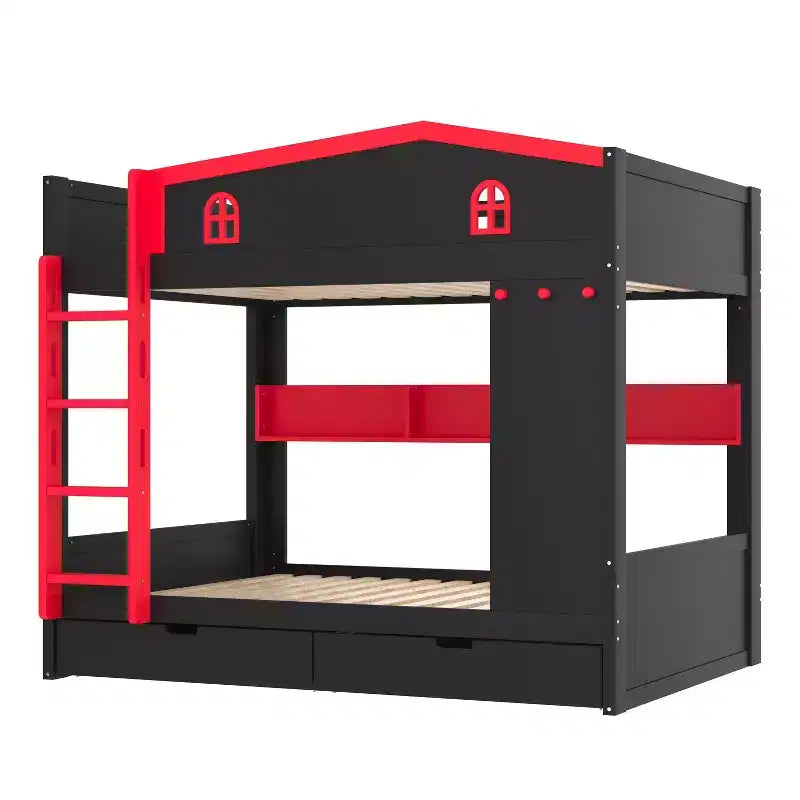 Letto a castello Queen Size con letto estraibile/cassetti e ripiani, Struttura letto a castello in legno massello, Non è necessaria la rete a molle - ModernLuxe