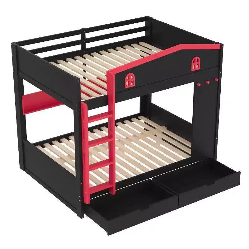 Letto a castello Queen Size con letto estraibile/cassetti e ripiani, Struttura letto a castello in legno massello, Non è necessaria la rete a molle - ModernLuxe