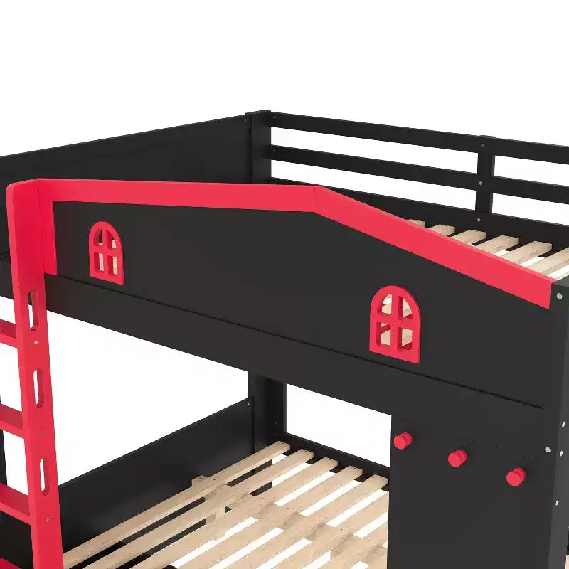 Letto a castello Queen Size con letto estraibile/cassetti e ripiani, Struttura letto a castello in legno massello, Non è necessaria la rete a molle - ModernLuxe