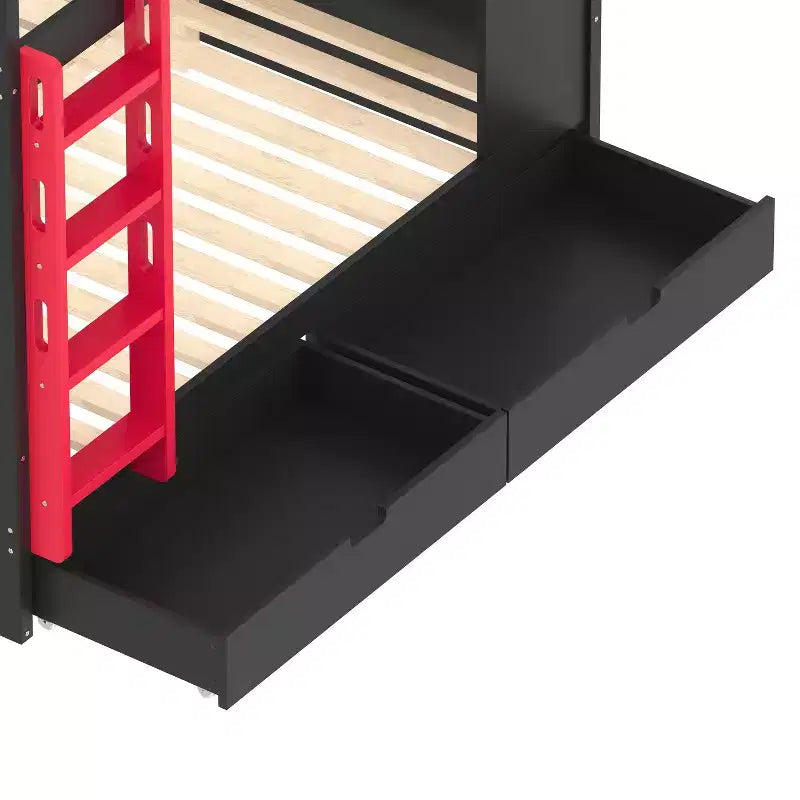 Letto a castello Queen Size con letto estraibile/cassetti e ripiani, Struttura letto a castello in legno massello, Non è necessaria la rete a molle - ModernLuxe