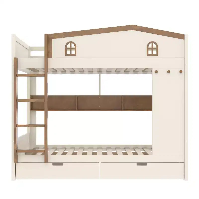 Letto a castello Queen Size con letto estraibile/cassetti e ripiani, Struttura letto a castello in legno massello, Non è necessaria la rete a molle - ModernLuxe