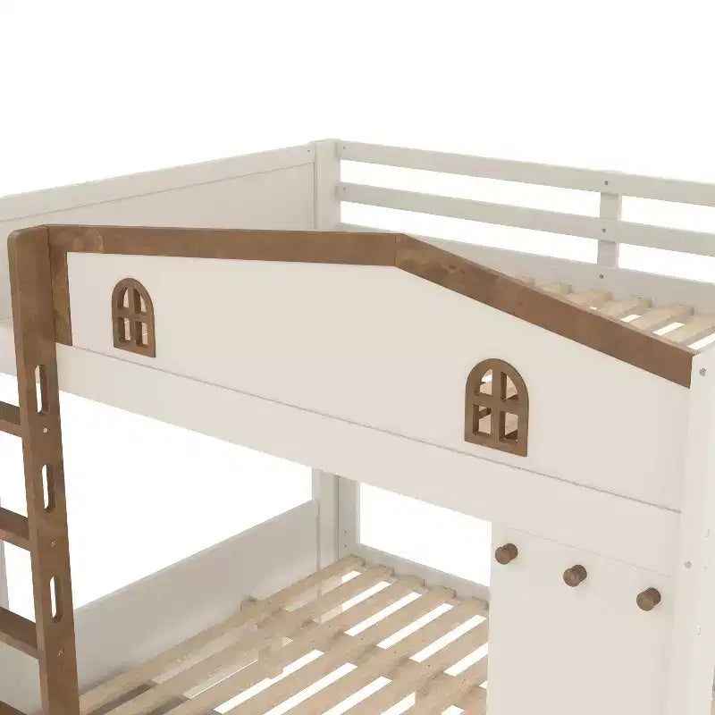 Letto a castello Queen Size con letto estraibile/cassetti e ripiani, Struttura letto a castello in legno massello, Non è necessaria la rete a molle - ModernLuxe