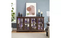 Curio Cabinet, Lighted Glass Display Cabinet w/ 4 Glass Doors & Adjustable Shelves, Lighted Showcase with Light Strip, TV Stand