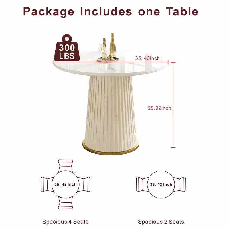 GDFStudio Valenza Tavolo da Pranzo Rotondo Moderno con Piano in Pietra Sinterizzata e Base in Pelle PU