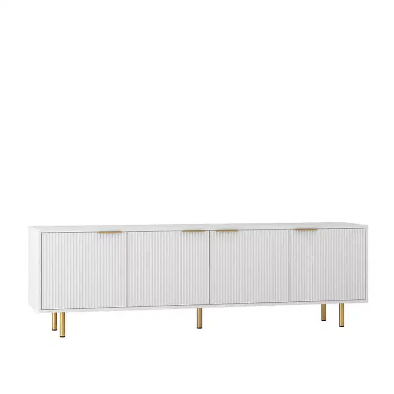 Mobile TV Boho, Centro di intrattenimento con mensola regolabile, Consolle TV in rattan con 2 ante, Consolle multimediale, Piedini in legno, 4 fori passacavi