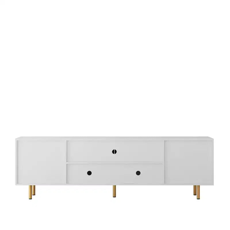 Mobile TV Boho, Centro di intrattenimento con mensola regolabile, Consolle TV in rattan con 2 ante, Consolle multimediale, Piedini in legno, 4 fori passacavi