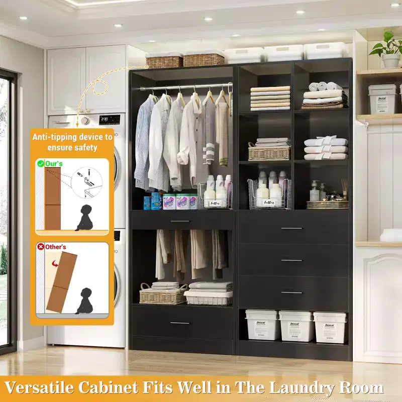 Besiost Set di 2 Sistemi Guardaroba Autoportanti con 4 Cassetti, Organizzatore per Cabina Armadio con Asta Appendiabiti