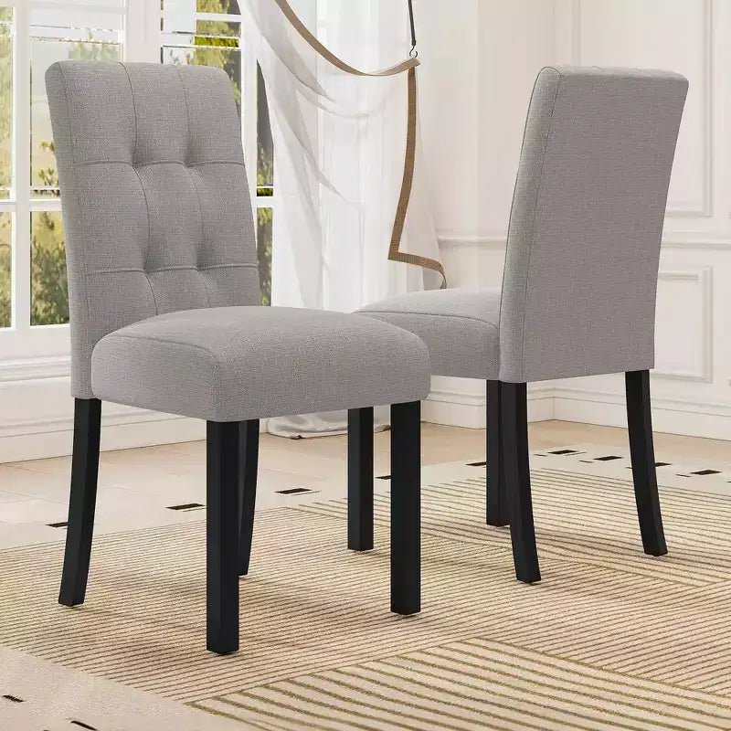 MAYEERTY Set di 4 Sedie da Pranzo Moderne Capitonnè, Rivestite in Lino, Gambe in Legno di Gomma Nero