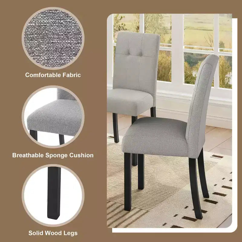 MAYEERTY Set di 4 Sedie da Pranzo Moderne Capitonnè, Rivestite in Lino, Gambe in Legno di Gomma Nero
