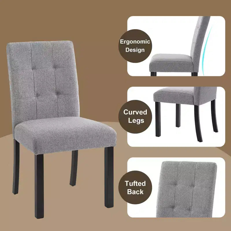 MAYEERTY Set di 4 Sedie da Pranzo Moderne Capitonnè, Rivestite in Lino, Gambe in Legno di Gomma Nero